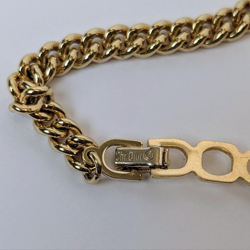 Dior Gold Tone Curb Chain Choker Necklace Pavé Crystal Links Y2K Authentic - Picture 4 of 6